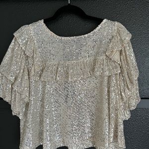 Cream Sequin Blouse from Anthropologie Size L